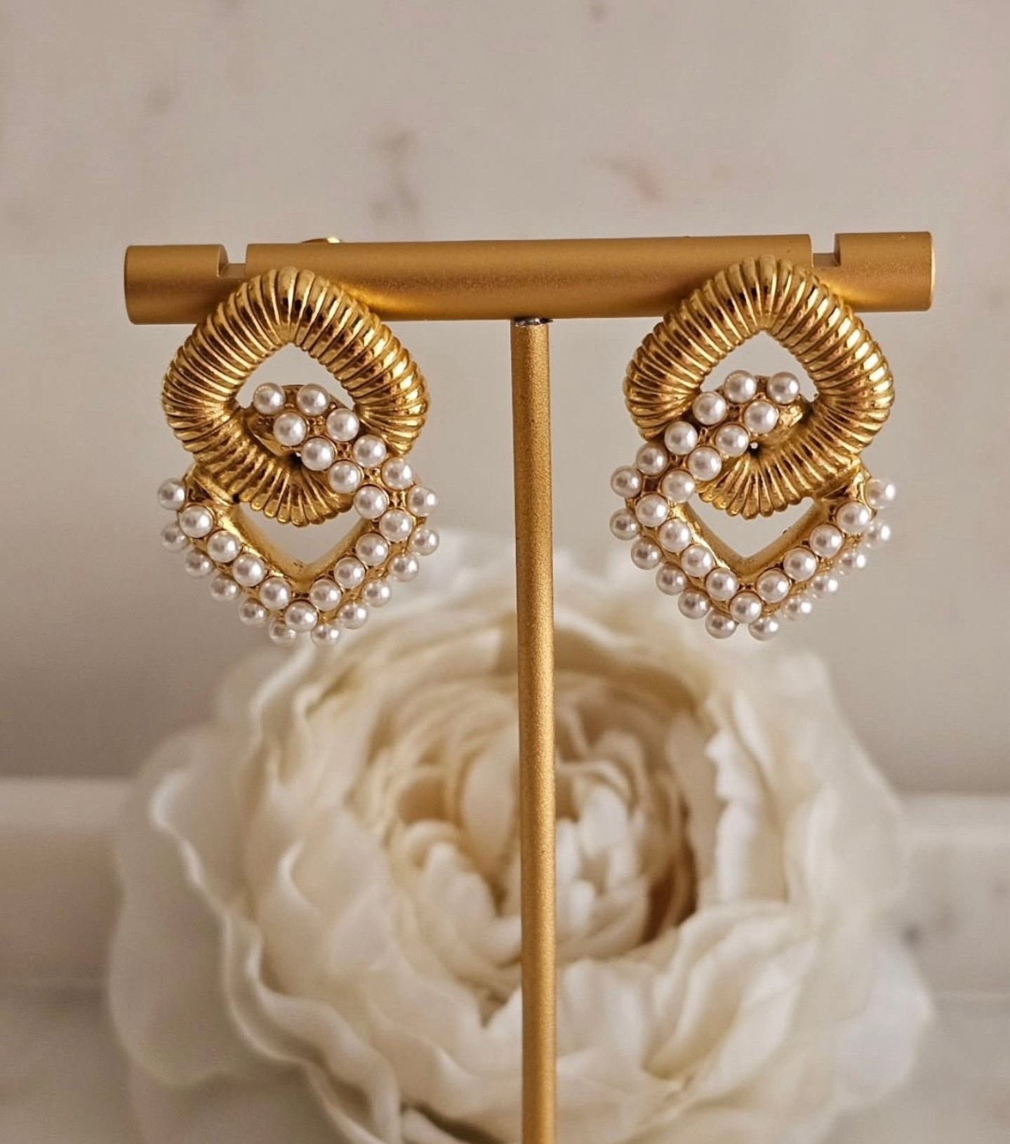 Regal Gold & Pearl Loop Earings